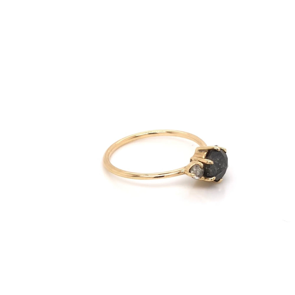 
                      
                        Hexagonal Salt and Pepper Diamond Ring with Side Salt and Pepper Diamonds
                      
                    
