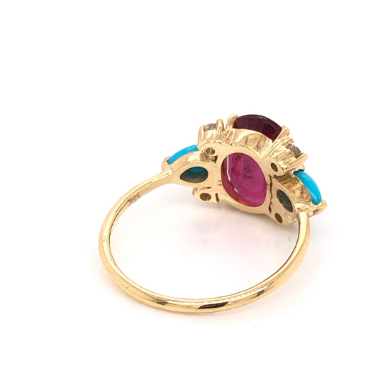 Load image into Gallery viewer, Pink Tourmaline Ring with Turquoise and Diamonds
