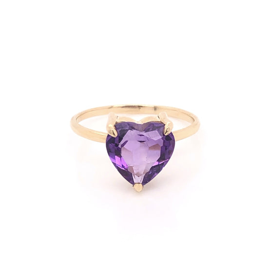 IMMEDIATE DELIVERY / Heart-shaped Amethyst Ring / 14k Yellow Gold / Size 6