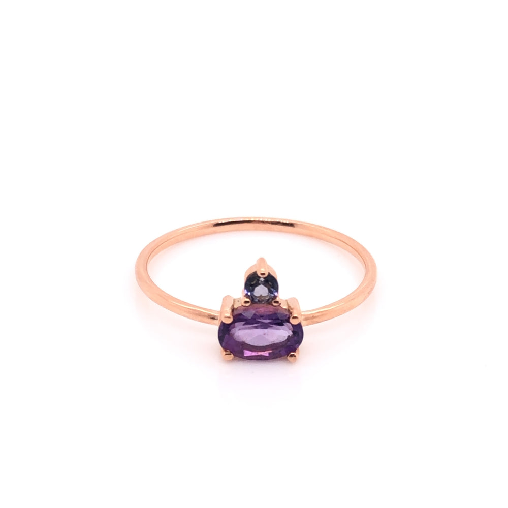 IMMEDIATE DELIVERY / Amethyst Ring with Tanzanite / 14k Rose Gold / Size 6.5