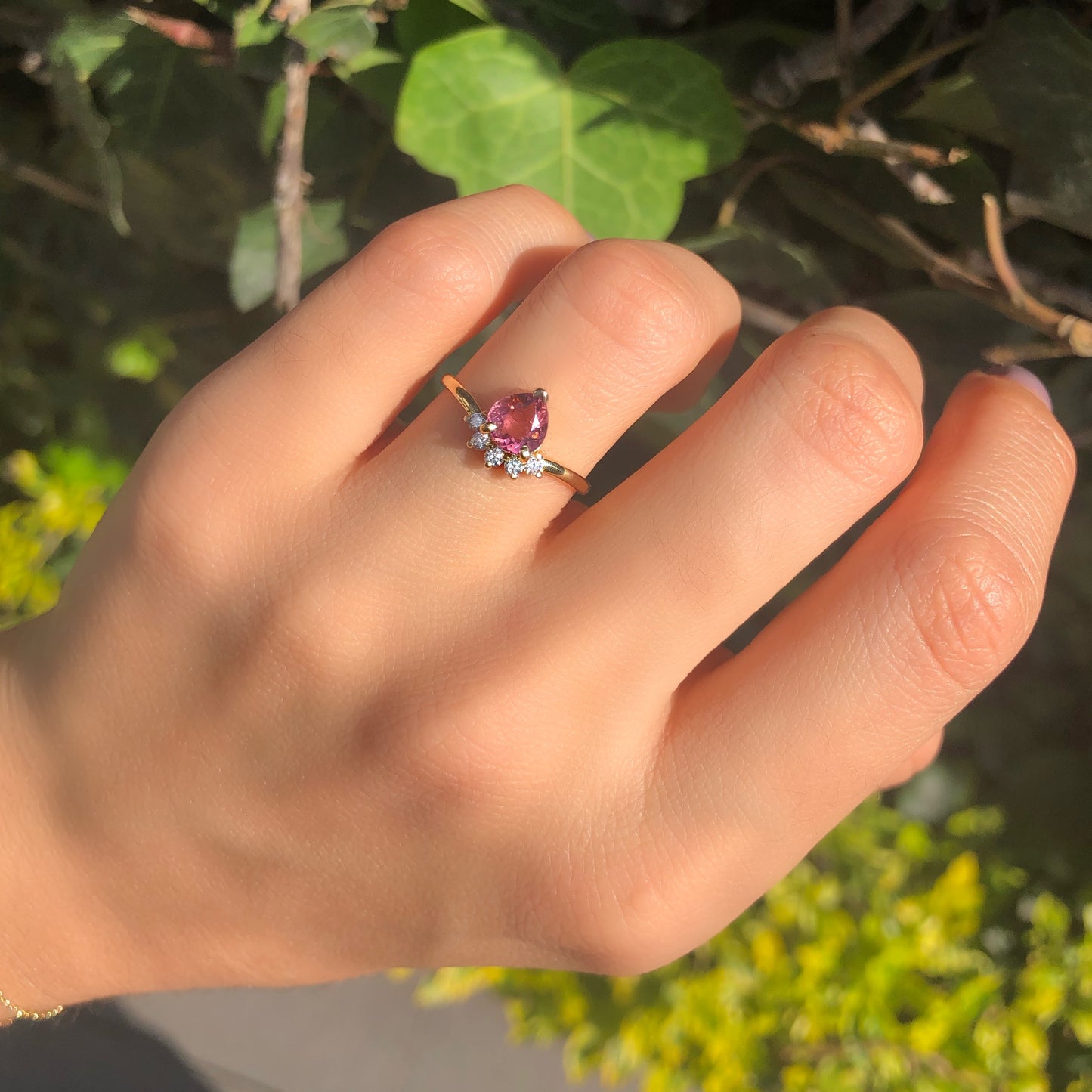 Pink Tourmaline Ring with Diamond Crown