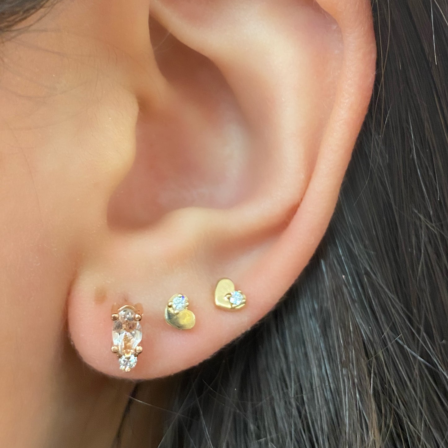 Mini Heart Earrings with Diamond (Pair)