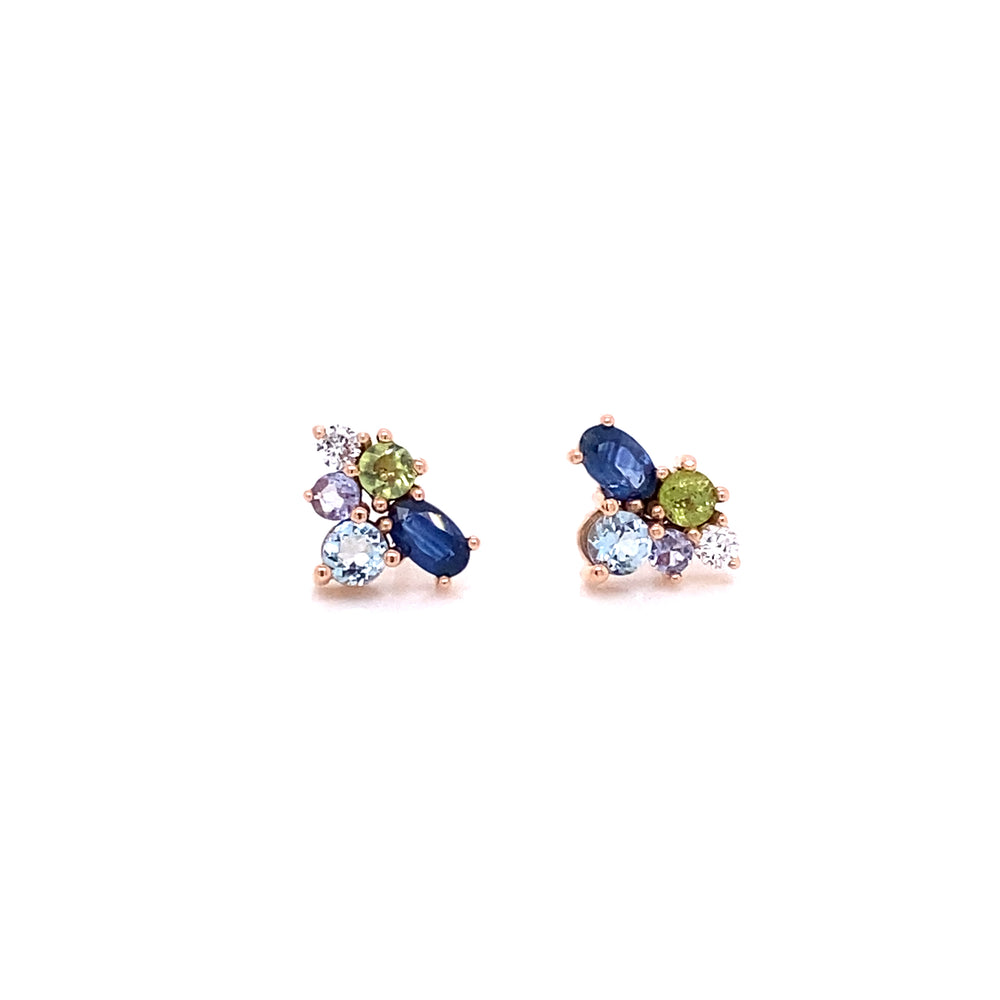 
                      
                        PIEZA UNICA / Aretes de zafiro, afuamarina, peridoto, tanzanita y diamante / ENTREGA INMEDIATA
                      
                    