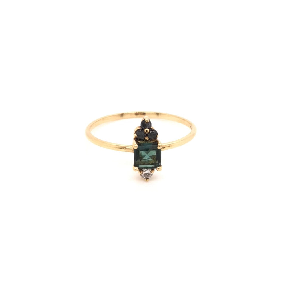 Tourmaline Ring with Black Diamonds and White Diamond