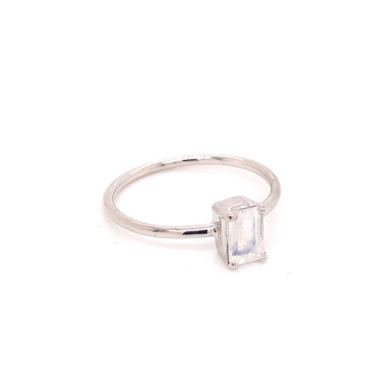 Emerald Cut Moonstone Solitaire Ring