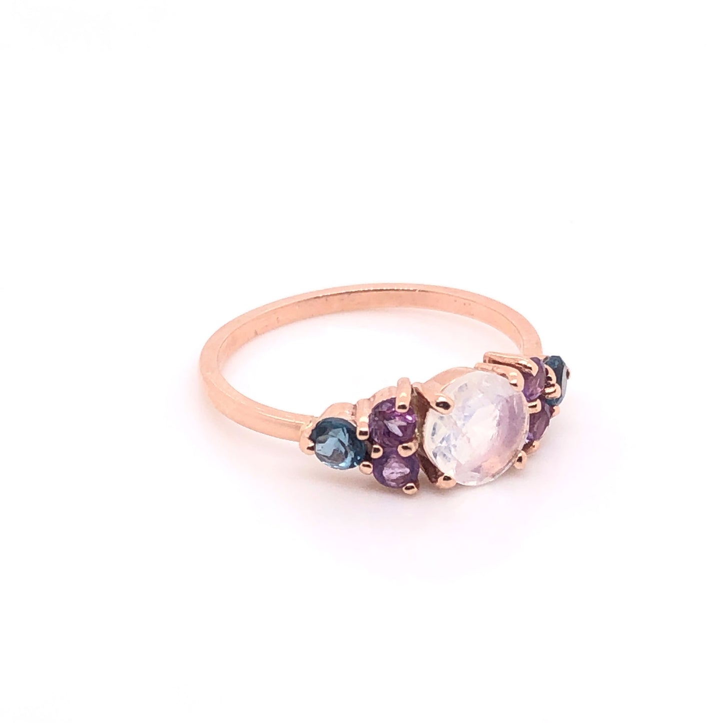 Anillo Moonstone con Amatistas y Topacio London Blue