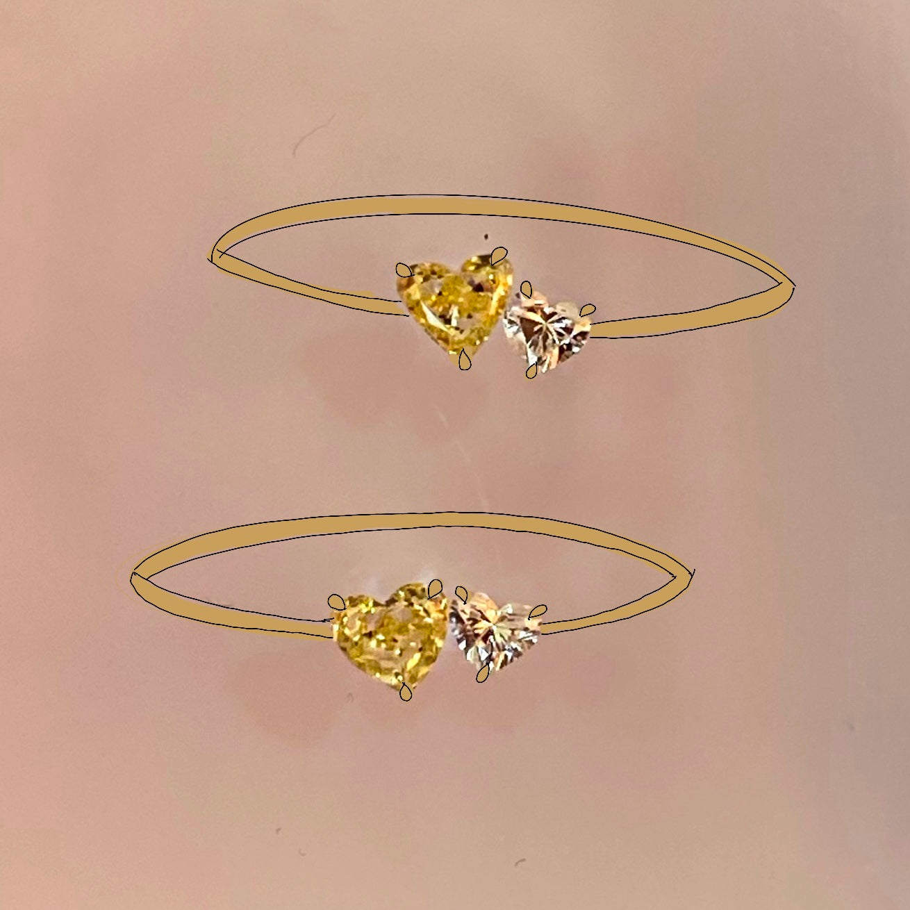 Anillo de dos diamantes en forma de corazón / Opción 1
