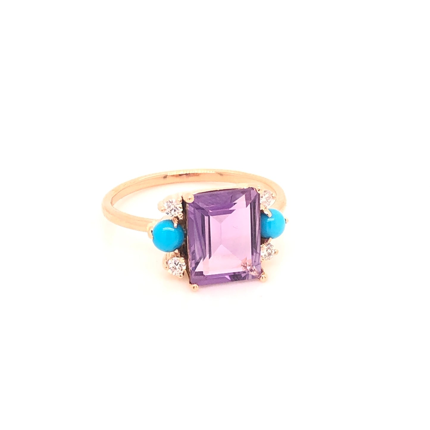 Amethyst Ring with Turquoises and Diamonds