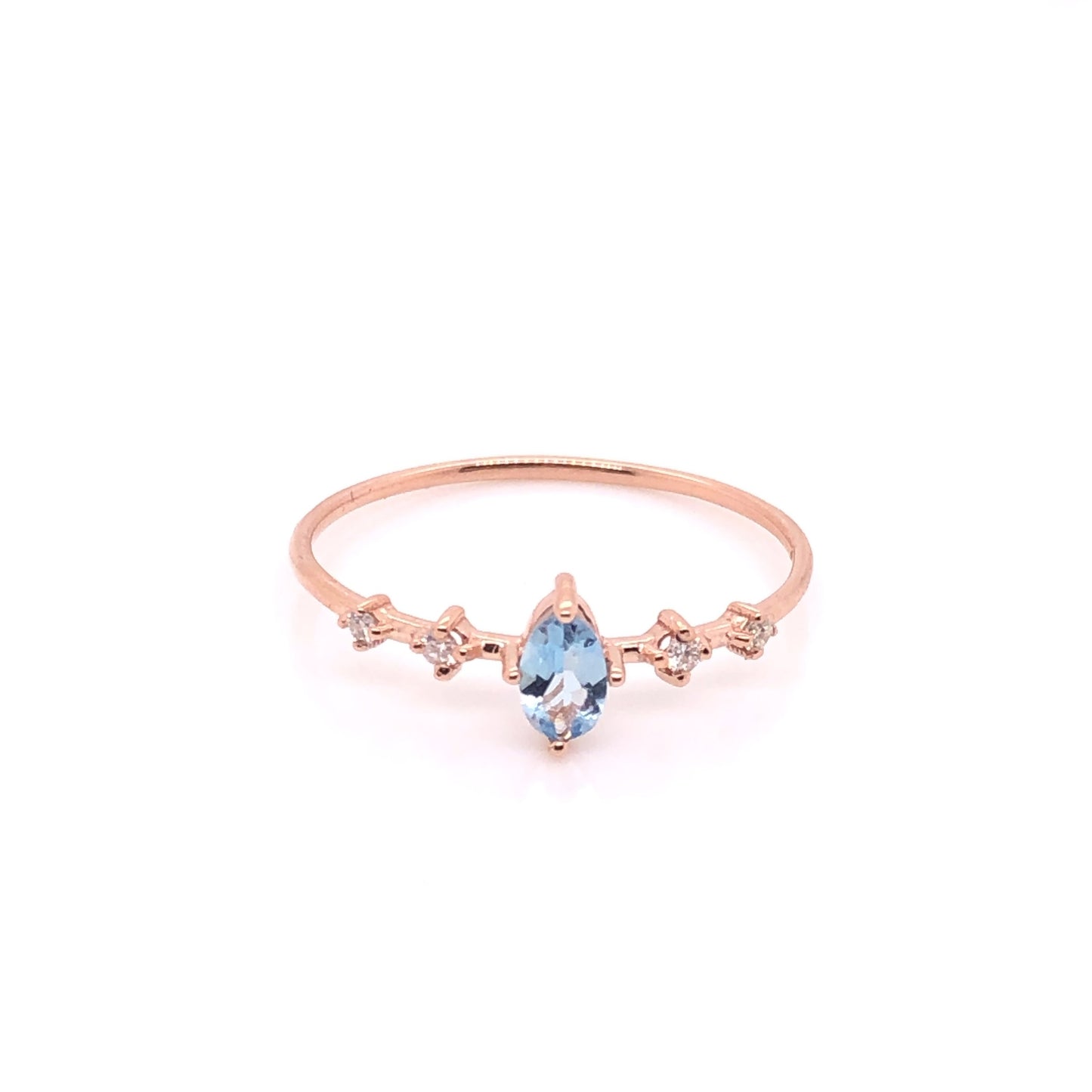 IMMEDIATE DELIVERY / Aurora Aquamarine Ring with Diamonds / 14k Rose Gold / Size 7