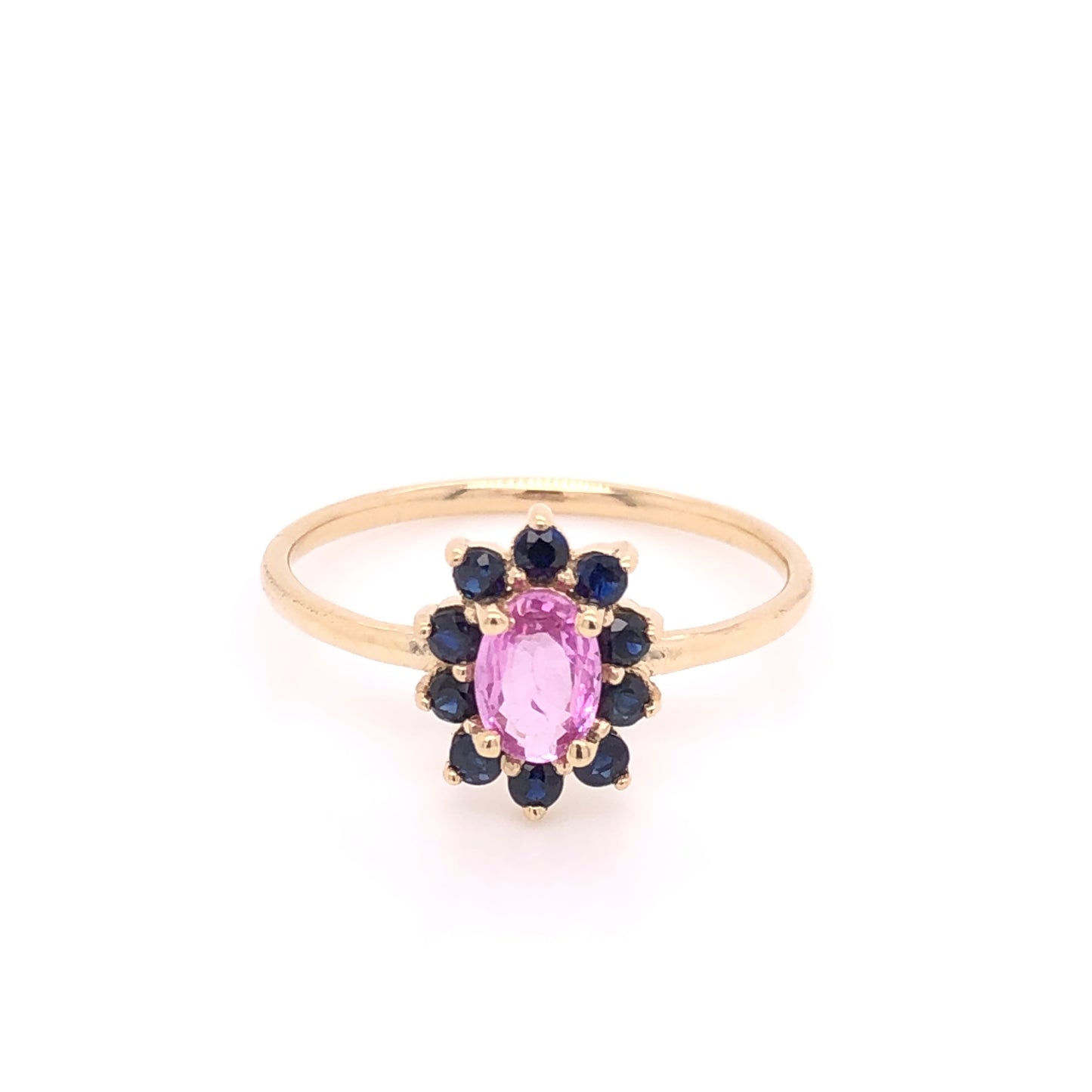 Load image into Gallery viewer, Pink Sapphire Ring with Blue Sapphire Halo
