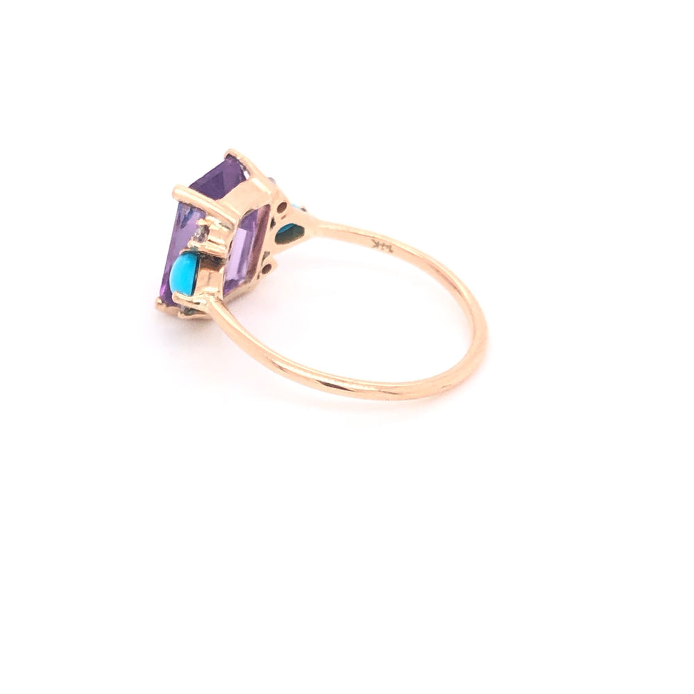 
                      
                        Amethyst Ring with Turquoises and Diamonds
                      
                    