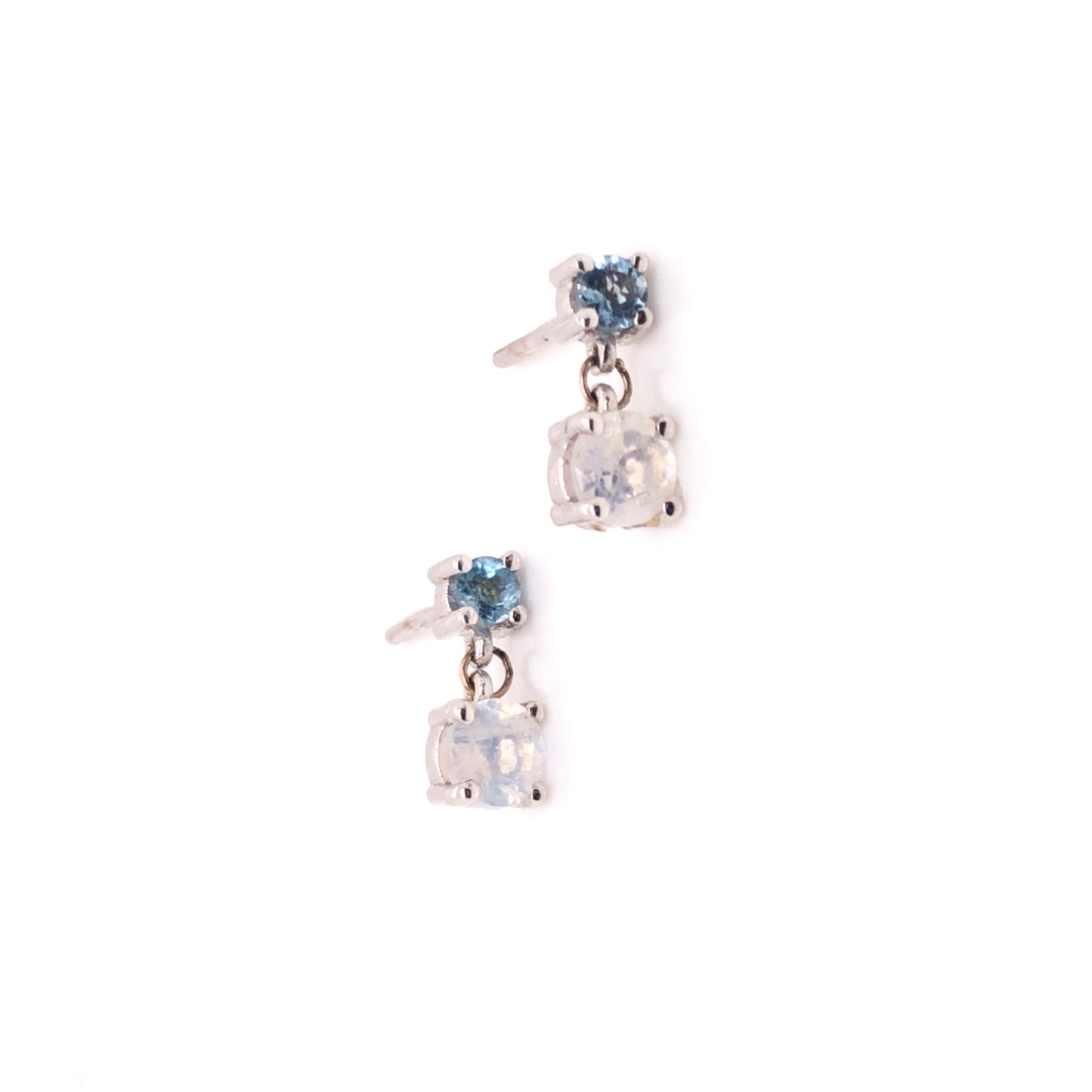 IMMEDIATE DELIVERY / Moonstone and Aquamarine Dangle Earrings / 14k White Gold / Pair