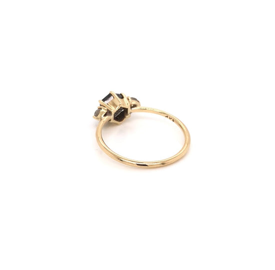 Load image into Gallery viewer, Hexagonal Salt and Pepper Diamond Ring with Side Salt and Pepper Diamonds
