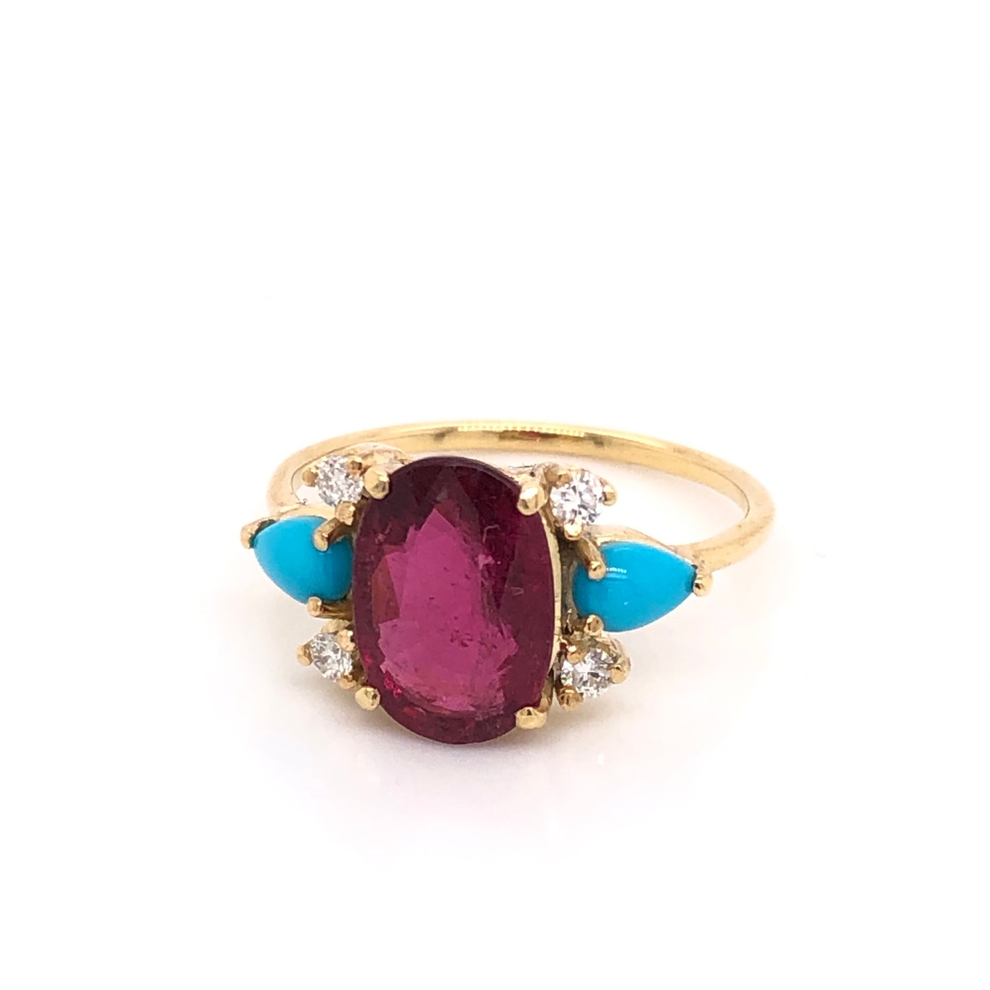 Load image into Gallery viewer, Pink Tourmaline Ring with Turquoise and Diamonds
