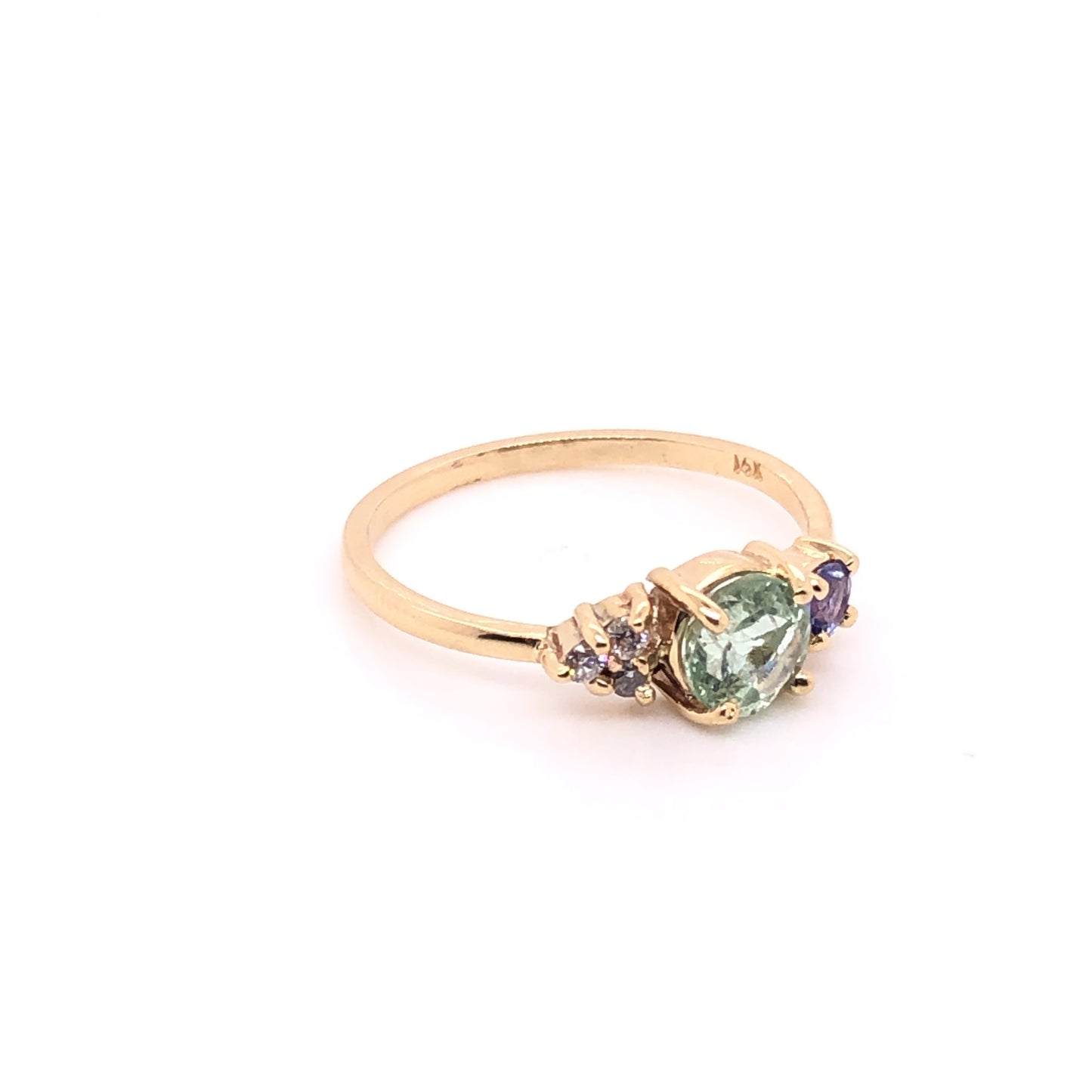 Mint Tourmaline, Tanzanite and Diamonds Ring (single piece)