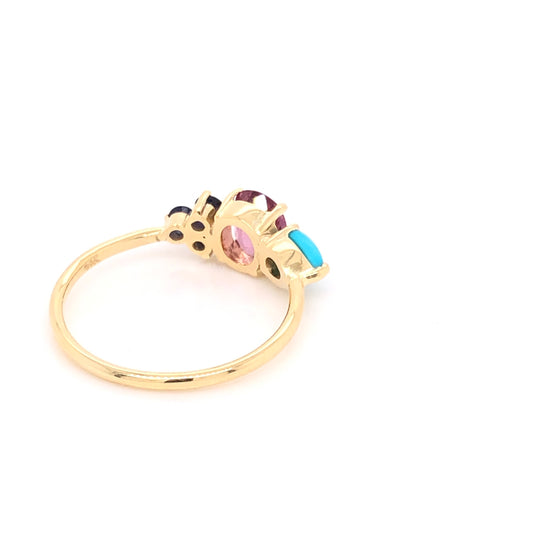 Garnet Ring with Turquoise and Blue Sapphire