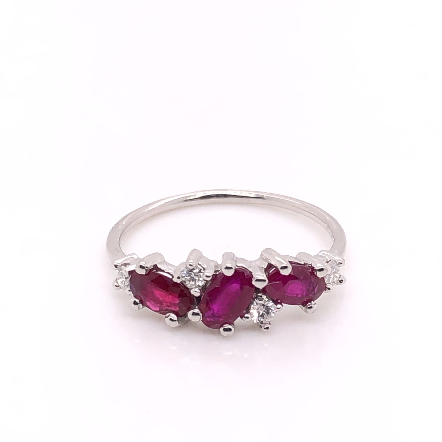 IMMEDIATE DELIVERY / Laura Ring with Rubies / 14k White Gold / Size 6