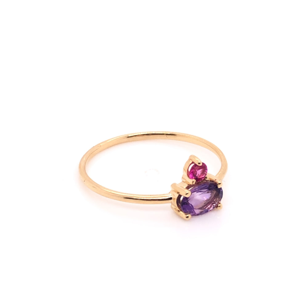 
                      
                        ENTREGA INMEDIATA / Anillo de Amatista con Rubí rosa / Oro Amarillo 14k / Talla 6.75
                      
                    