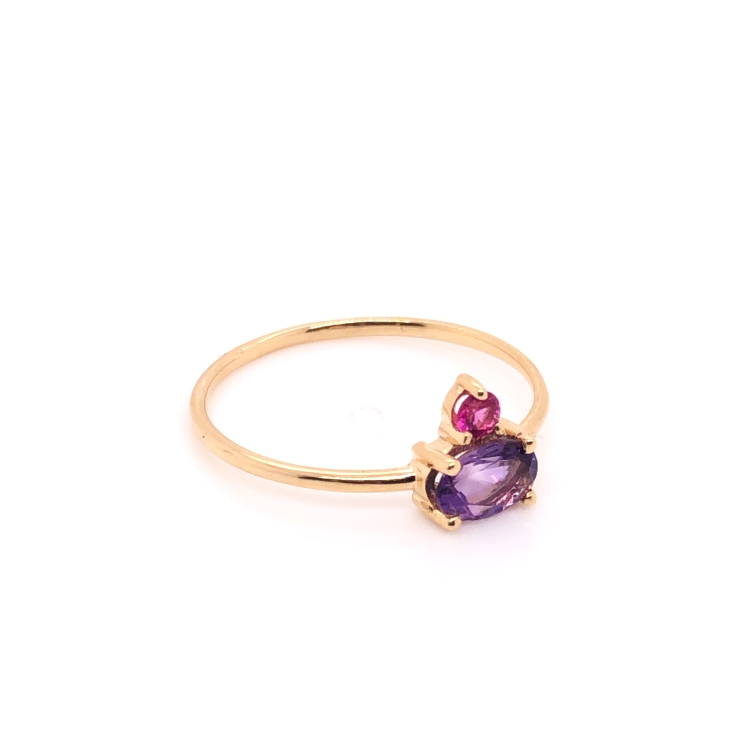 ENTREGA INMEDIATA / Anillo de Amatista con Rubí rosa / Oro Amarillo 14k / Talla 6.75