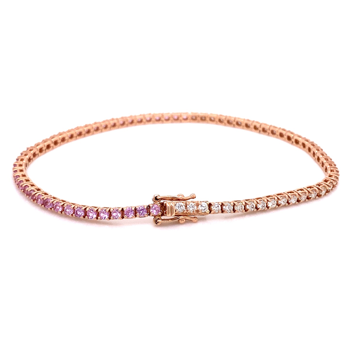 SINGLE PIECE / Tennis bracelet with pink sapphire and half diamonds