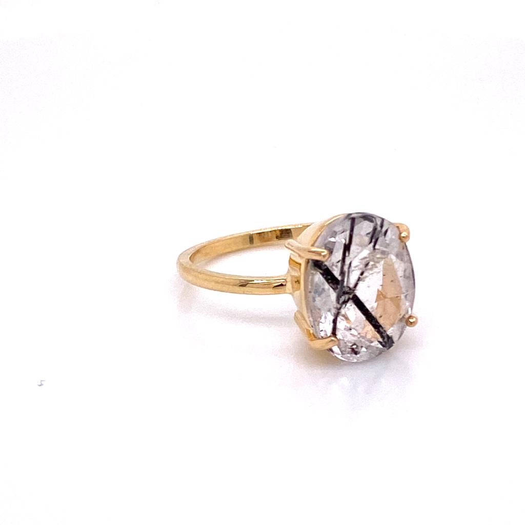 IMMEDIATE DELIVERY / Oval Rutilated Quartz Ring / 14k Yellow Gold / Size 7