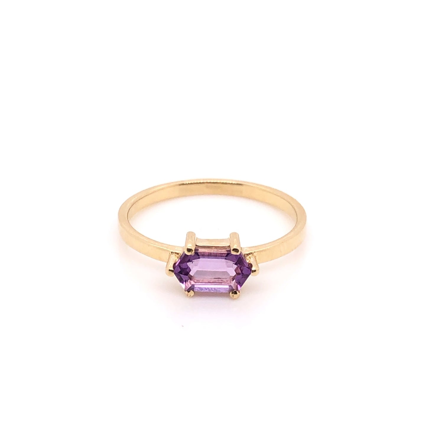 ENTREGA INMEDIATA / Anillo Amatista Hexagonal / Oro Amarillo 14k / Talla 5