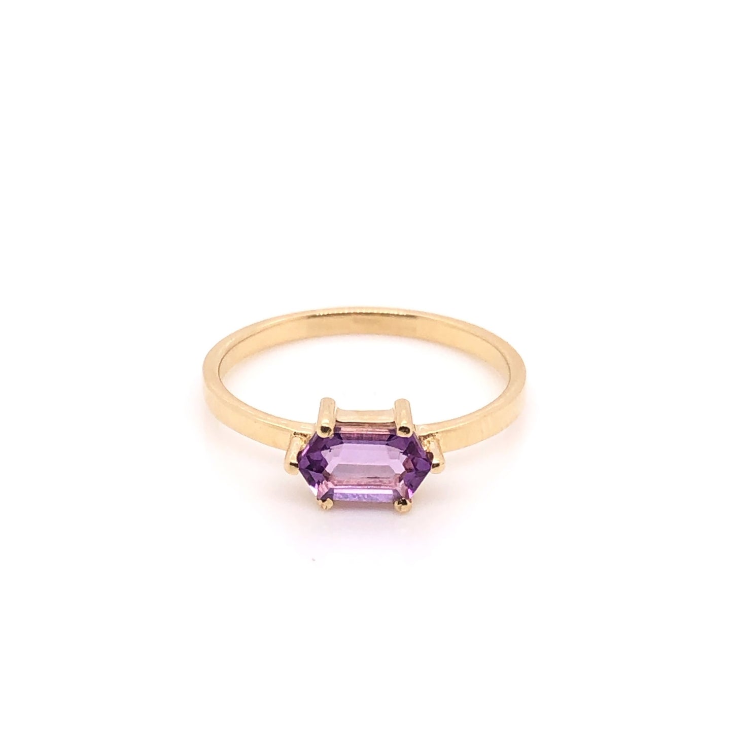 IMMEDIATE DELIVERY / Hexagonal Amethyst Ring / 14k Yellow Gold / Size 5