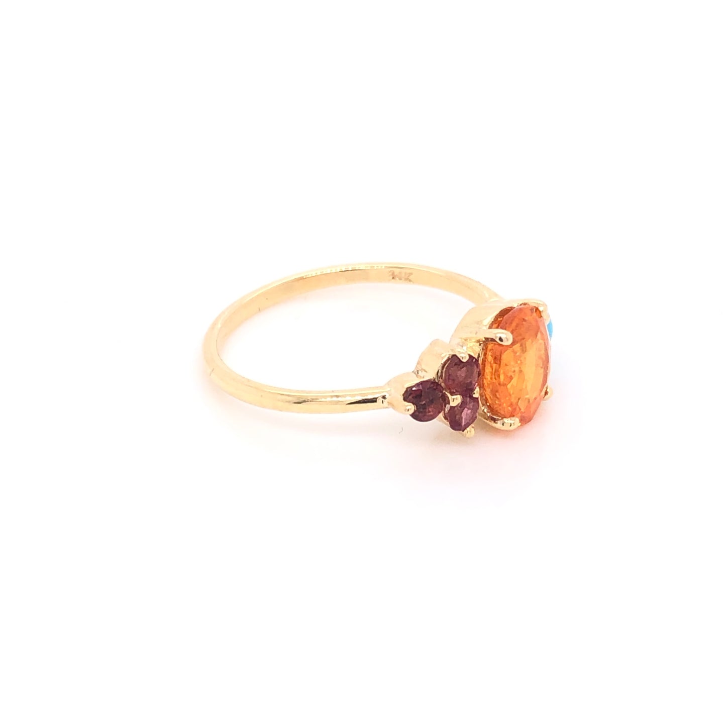 Mandarin Garnet Ring with Turquoise and Tourmalines