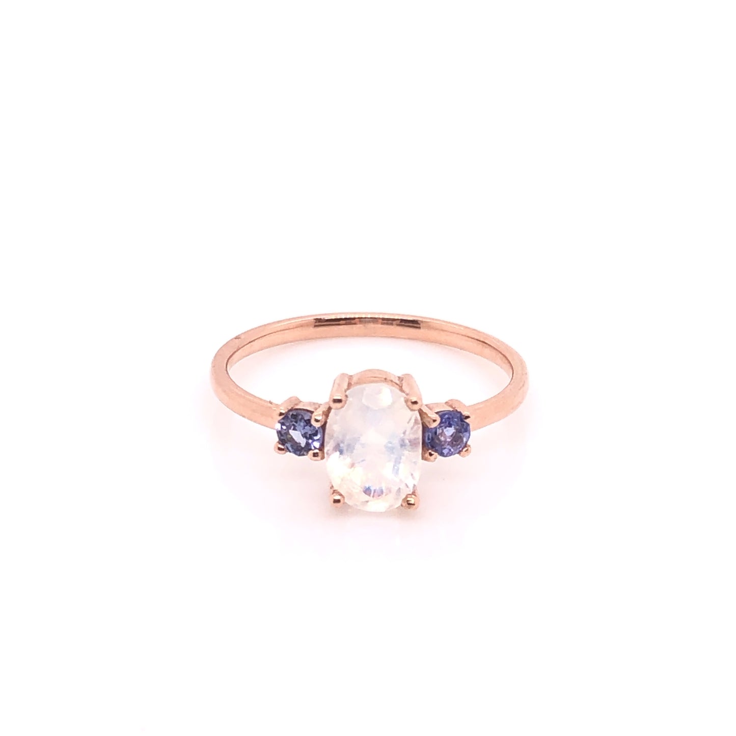 Anillo de Moonstone con Tanzanitas Laterales (pieza única)