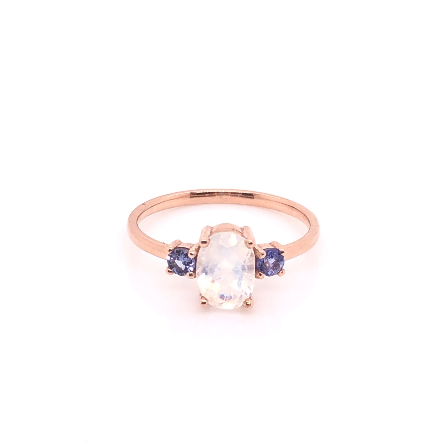 Moonstone Ring with Side Tanzanites (single piece)