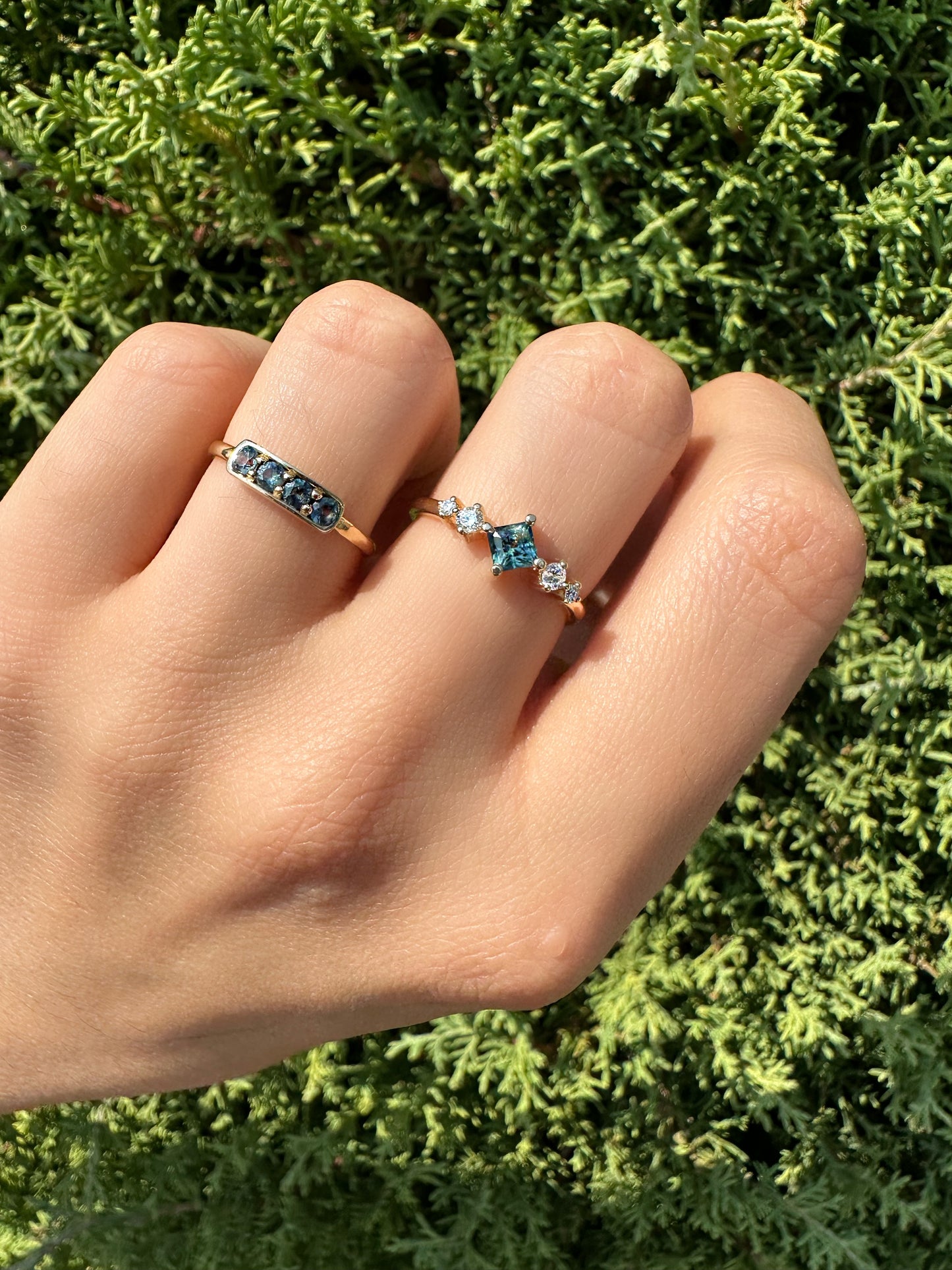 Greenish Blue Sapphire Aura Ring