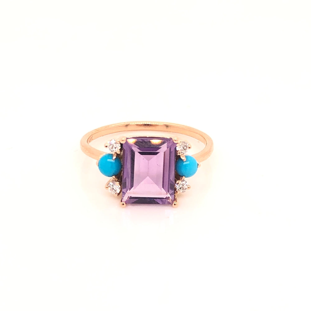 Amethyst Ring with Turquoises and Diamonds