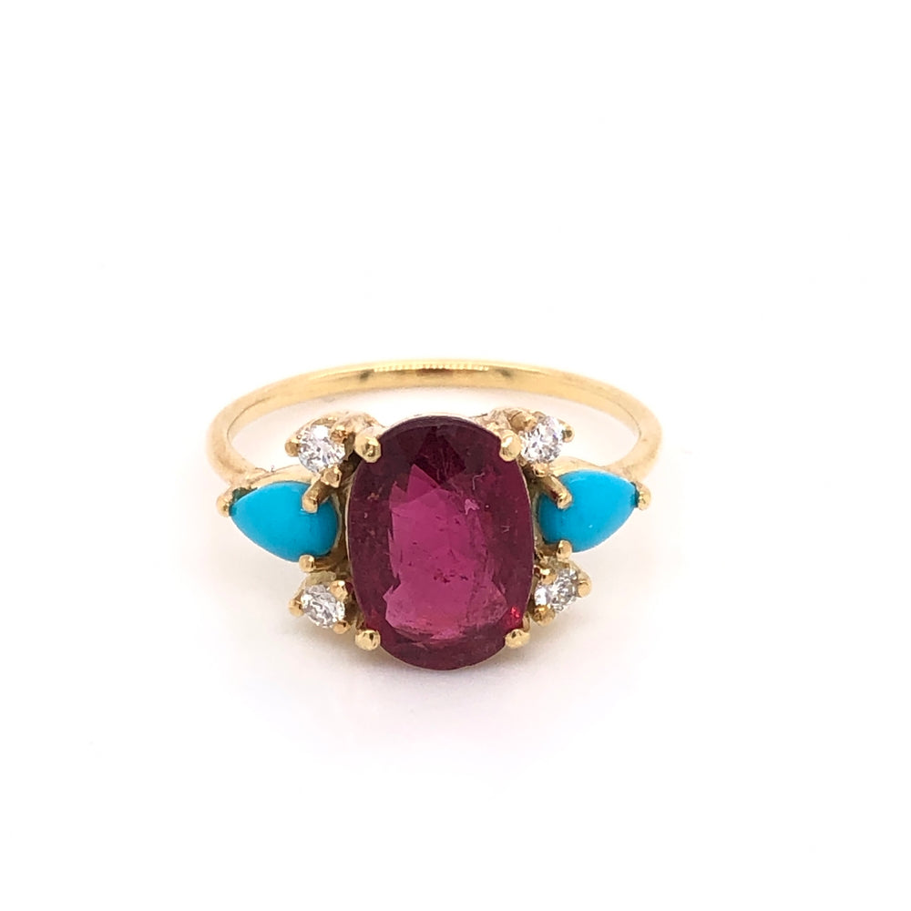 
                      
                        Anillo de Turmalina Rosa con Turquesa y Diamantes
                      
                    