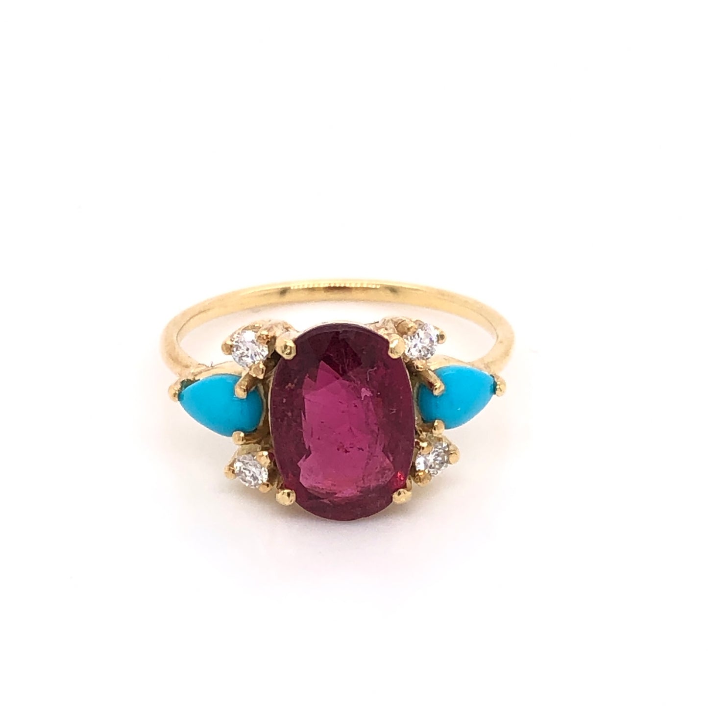 Pink Tourmaline Ring with Turquoise and Diamonds