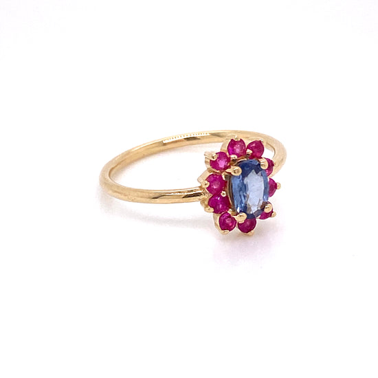 Baby Blue Sapphire Ring with Hot Pink Sapphire Halo