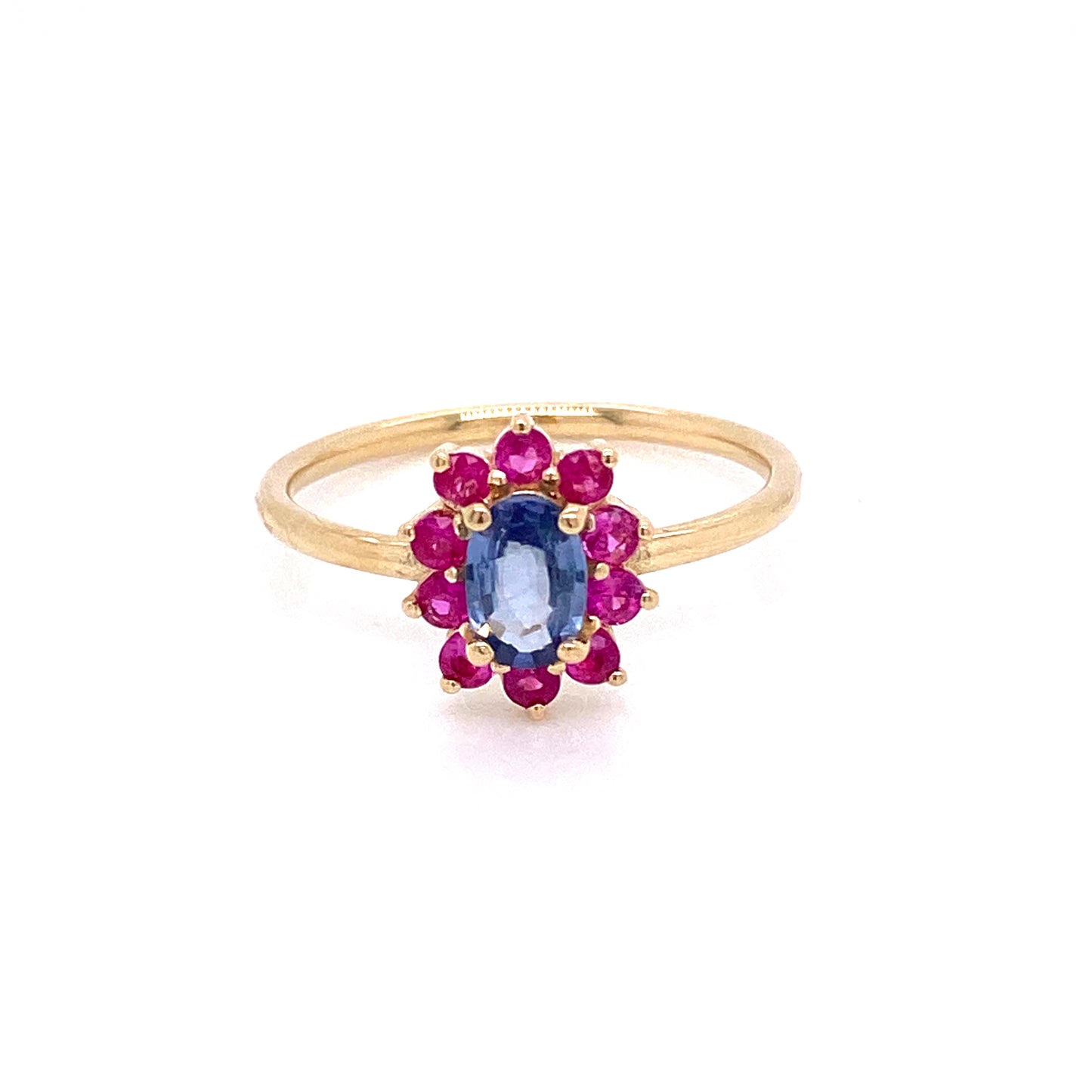 Anillo de Zafiro Baby Blue con Halo de Zafiro Rosa Fuerte