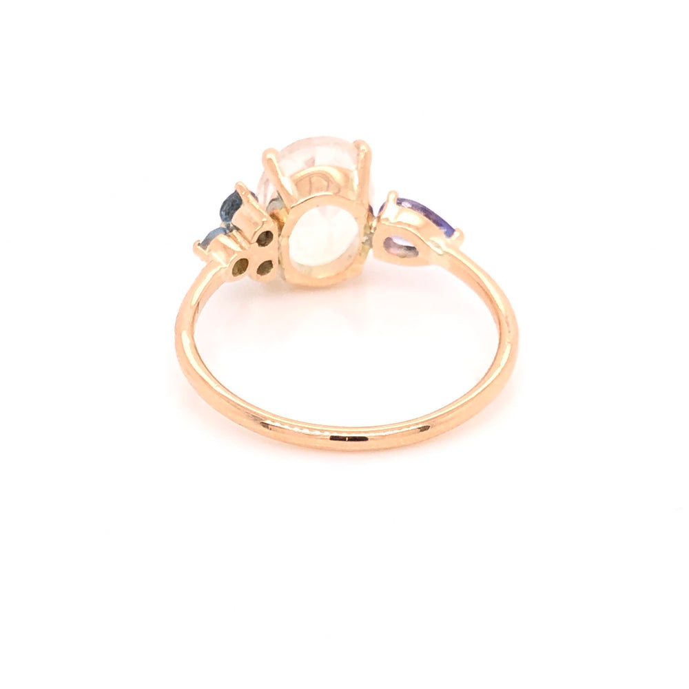 Anillo de Moonstone con Aguamarinas y Tanzanitas