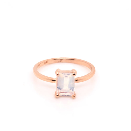 Emerald Cut Moonstone Solitaire Ring