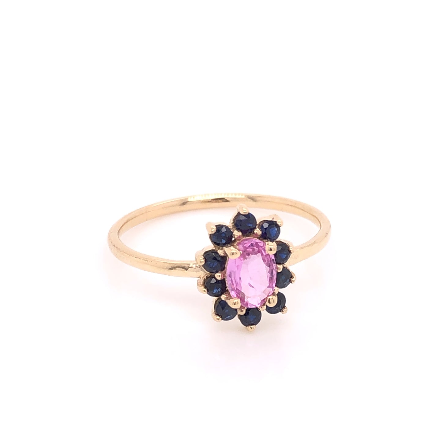 Anillo de Zafiro Rosa con Halo de Zafiros Azules