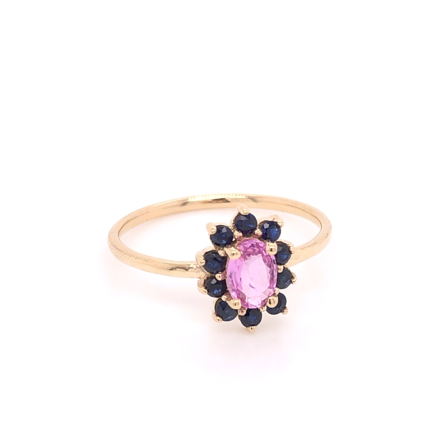 Pink Sapphire Ring with Blue Sapphire Halo