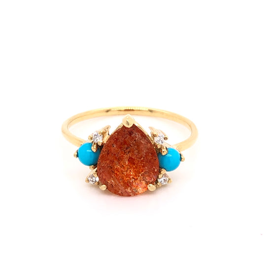 Sunstone, Turquoise and Diamond Ring
