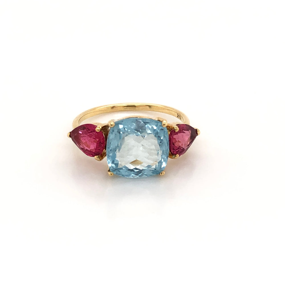 Aquamarine Ring with Pink Tourmalines