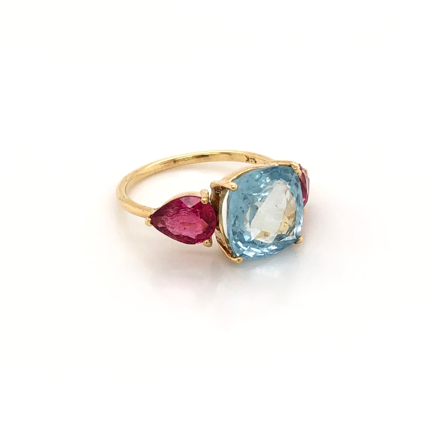 Aquamarine Ring with Pink Tourmalines