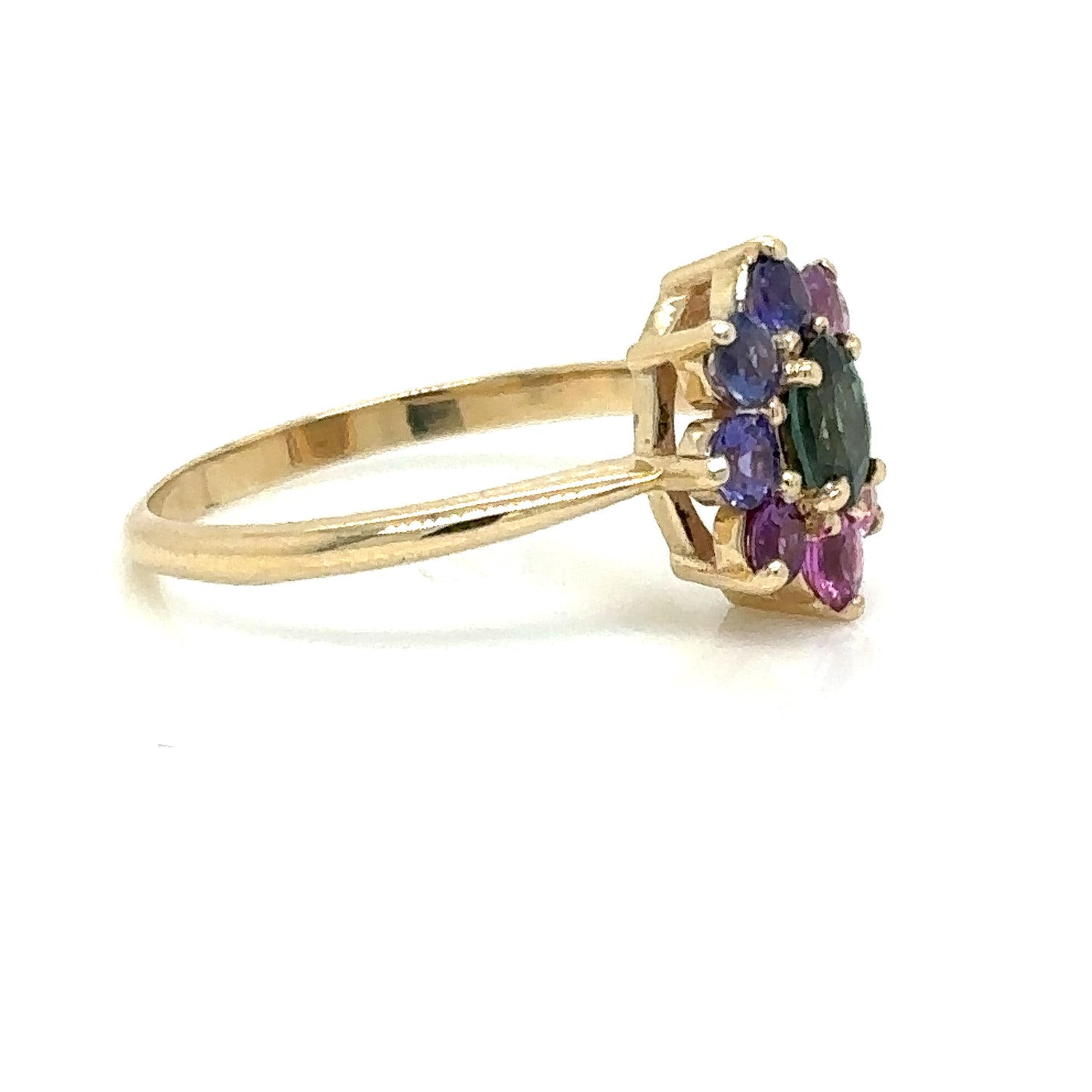 PIEZA ÚNICA/ ENTREGA INMEDIATA/ Anillo de Zafiro Teal con Halo de Zafiros rosas morados