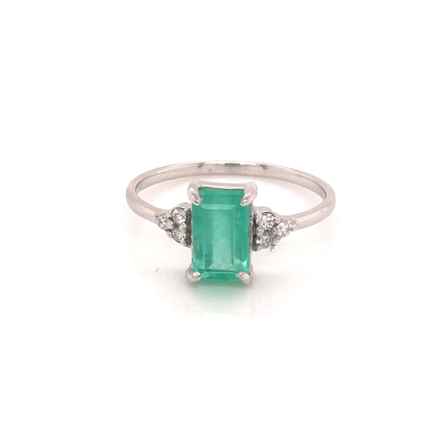 IMMEDIATE DELIVERY / UNIQUE PIECE / Emerald Ring with Diamonds / 14k white gold / Size 7