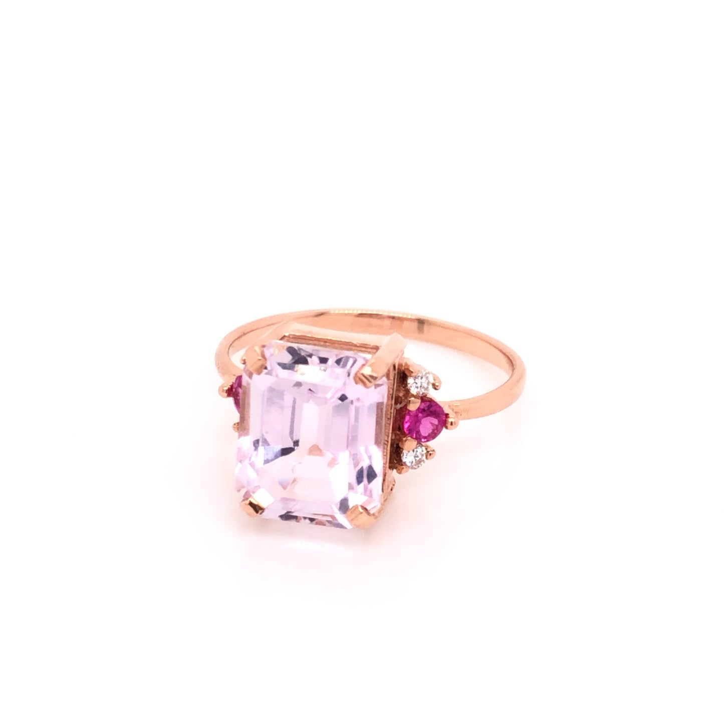 UNIQUE PIECE - Kunzite ring with diamonds and pink sapphires