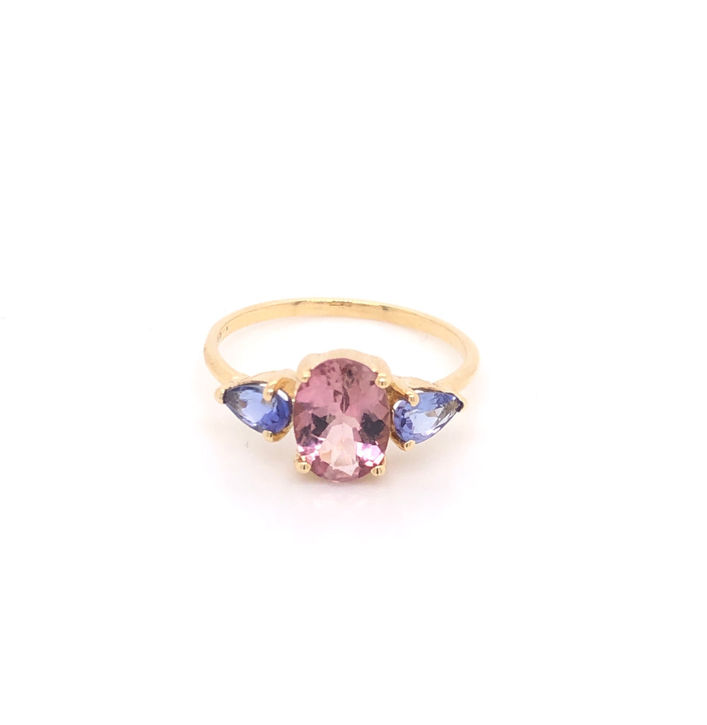 Pink Tourmaline Ring with Tanzanites