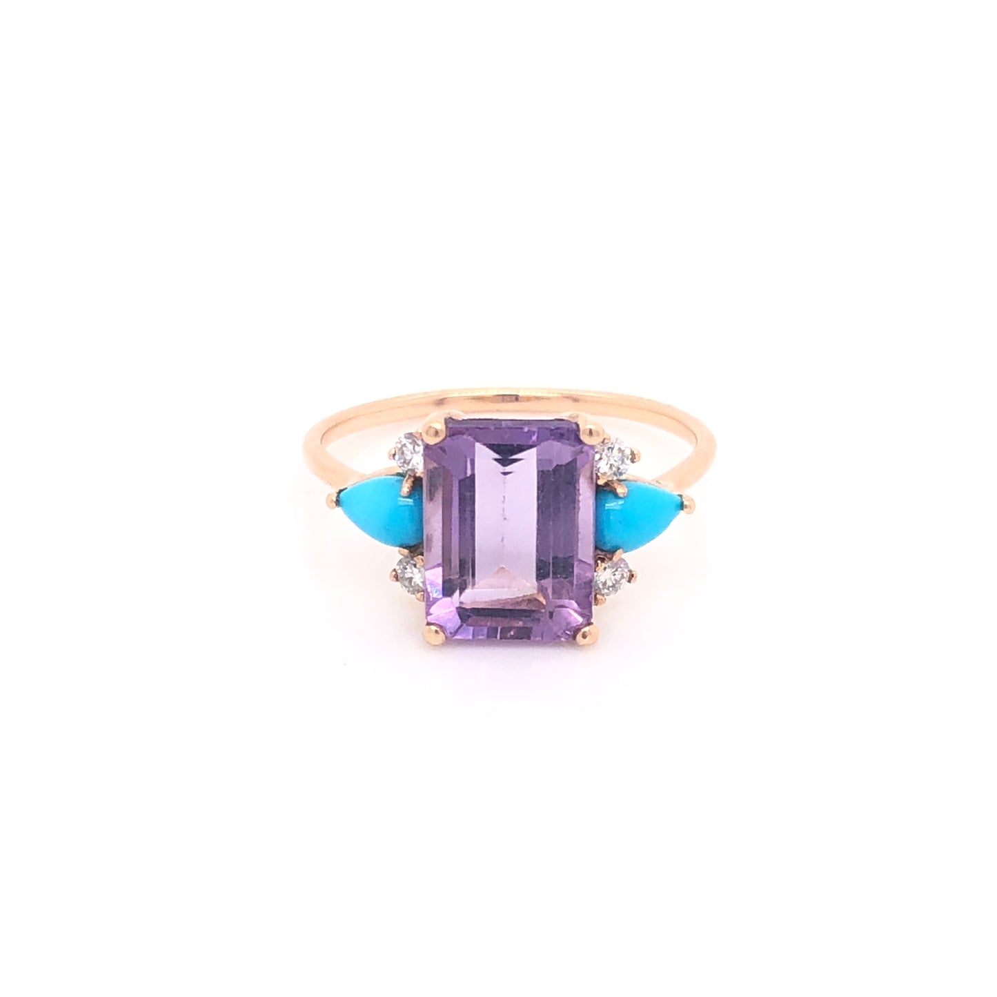 Amethyst Ring with Turquoises and Diamonds