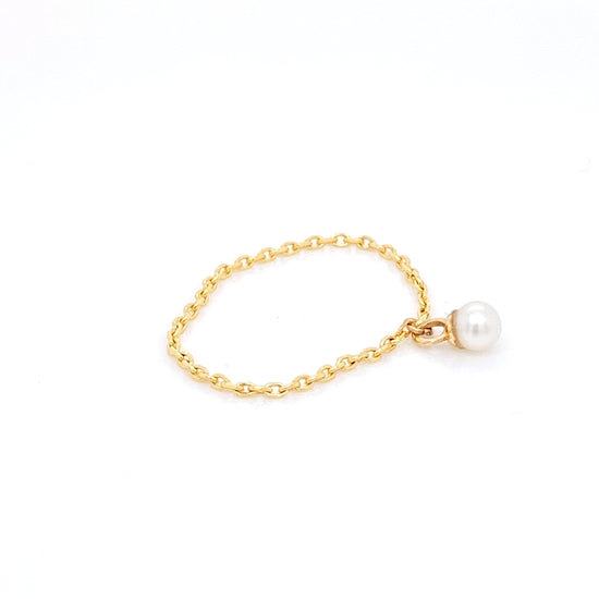 Chain Ring with Pearl Pendant