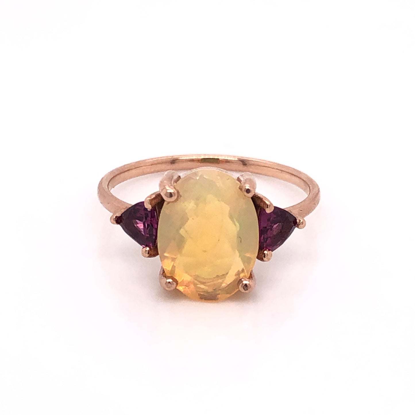 ENTREGA INMEDIATA / Anillo Ópalo faceteado con Rodolitas / Oro Rosa 14k / Talla 7.5